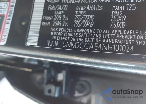 2022 Hyundai Tucson Sel z USA, uszkodzony, nr VIN 5NMJCCAE4NH101024